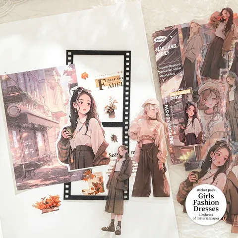 Revista de Moda Pegatinas de Chica Anime Materiales de Scrapbooking de Papel PET Para Decoración de Diarios Pegatinas Estéticas