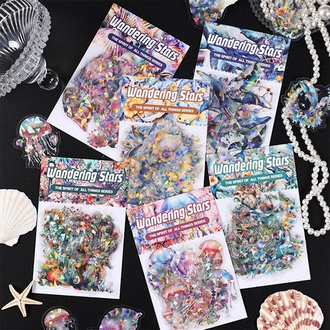 Wandering Stars Series PET Decorative Stickers Pack Holographic Ocean Theme Journal DIY Craft Supplies Scrapbooking Stickers