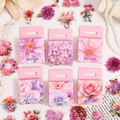 Adesivi a Fiori in PET Impermeabili Decalcomanie Decorative Floreali Vintage per Scrapbooking Fai-da-te Diario Cancelleria Regali