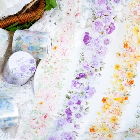 Nastro PET Paesaggio Floreale Motivo Estetico Diario Scrapbooking Fai-da-Te Nastro Decorativo per Pianificatore Creazione Carte