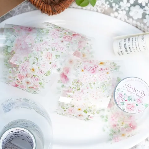 Nastro PET Paesaggio Floreale Motivo Estetico Diario Scrapbooking Fai-da-Te Nastro Decorativo per Pianificatore Creazione Carte