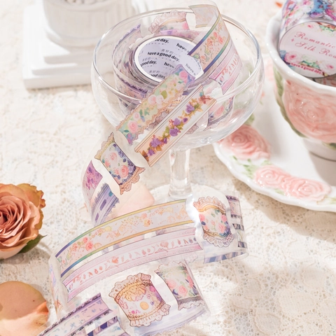 Ruban Décoratif PET Floral Style Victorien Romantic Silk Road Bordure en Dentelle Washi Tape pour Scrapbooking Journal DIY