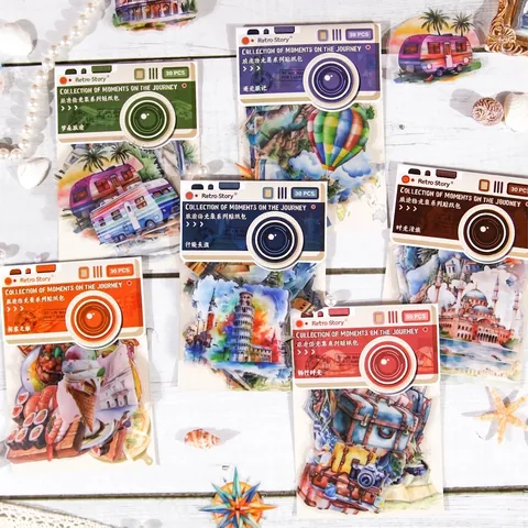 Vintage Travel Stickers Retro Story PET Waterproof Journal Stickers For DIY Scrapbooking Decorative Aesthetic Stationery Accessories