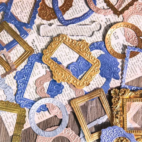 Vintage Metallic Gloss Border Material Paper Set Baroque Relief Frame Decorative Paper For DIY Scrapbook Journaling Art Craft