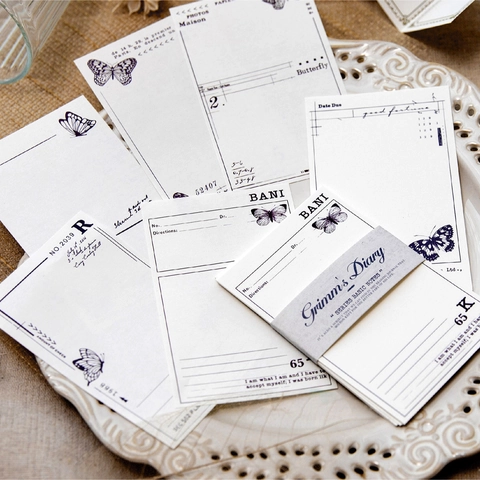 Vintage White Kraft Paper Note Pads Botanical Butterfly Theme Decorative Scrapbook Base Paper For Journaling DIY Arts