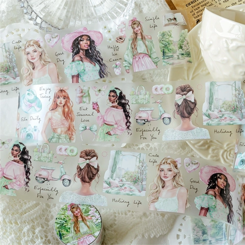 Nastro PET Serie Elegant Life Vintage Ragazza Floreale Nastro Adesivo Decorativo per Scrapbooking DIY Diario Adesivi