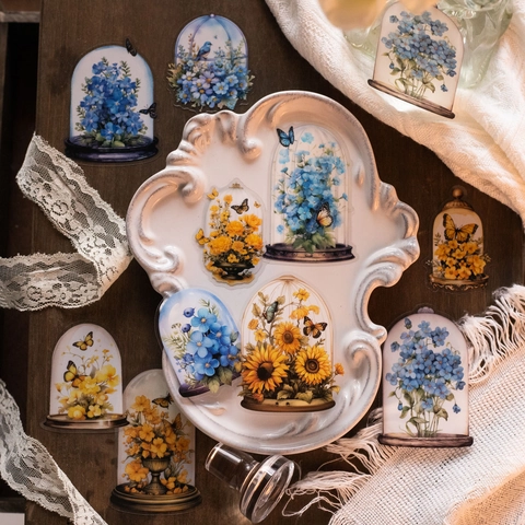 Vintage Vase Traum Serie Aquarell Blume PET Aufkleber Transparente Florale Schmetterling Cloche Aufkleber Für Scrapbooking Journaling DIY Dekomaterial