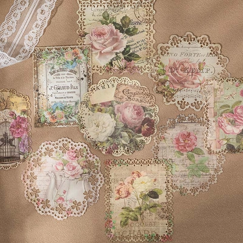 Papel de Material de Encaje Vintage para Scrapbooking DIY Diario Calado Papel Decorativo Floral para Manualidades Retro