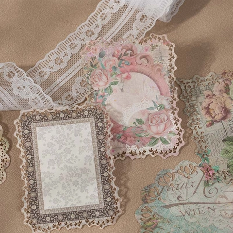 Papel de Material de Encaje Vintage para Scrapbooking DIY Diario Calado Papel Decorativo Floral para Manualidades Retro