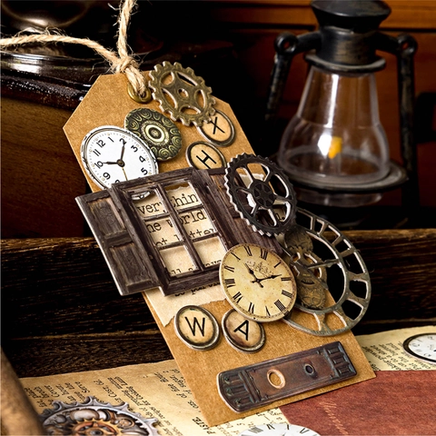 Mo-Card Bronze Museum Series 3D Σκληρό Χαρτόνι Ρετρό Steampunk Αυτοκόλλητα Για Scrapbooking DIY Διακόσμηση