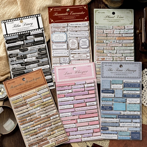 Adesivi in Cartoncino Serie Bordo Testo Vintage Citazioni Inglesi Retro Etichetta Artistica per Scrapbooking e Diario DIY