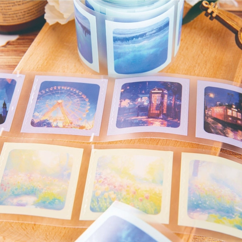 Ruban Décoratif Paysage en PET Mat Série Coin des Saisons Peinture à l'Huile Scénario Mt Fuji Aurora Scrapbooking