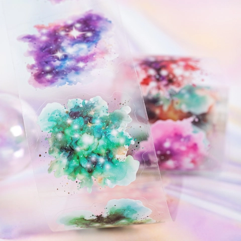 Ästhetisches Aquarell PET Klebeband Galaxie Sternenhimmel Thema Gestanzter Transparenter Aufkleber Für Journal Planner DIY Dekoration