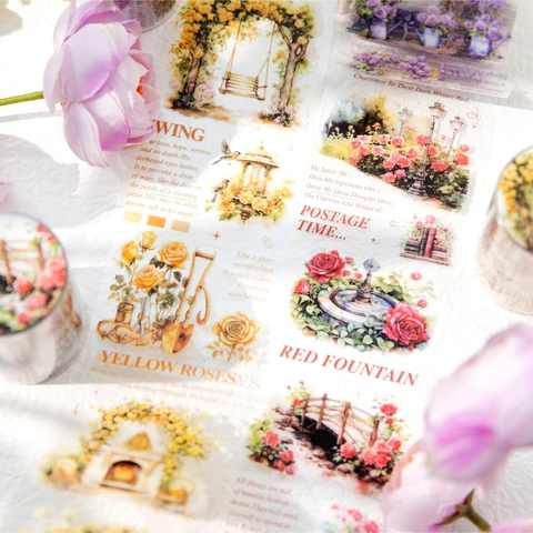 Vintage Garten Rose Floral PET Dekoratives Klebeband Für Scrapbooking DIY Journaling Material Ästhetische Botanische Aufkleber