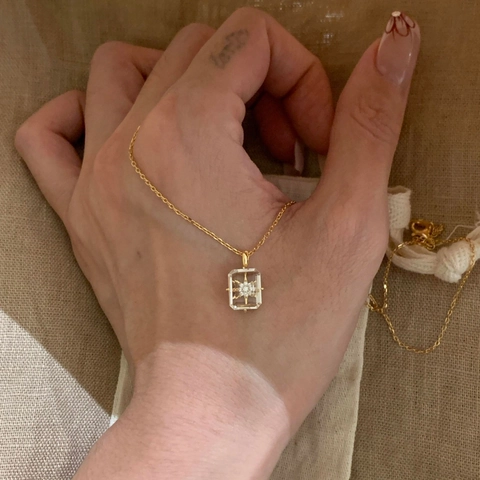 Collar de Plata de Ley S925 con Cristal Blanco para Mujer Cadena con Colgante Geométrico de Estrella Joyería Fina Regalo