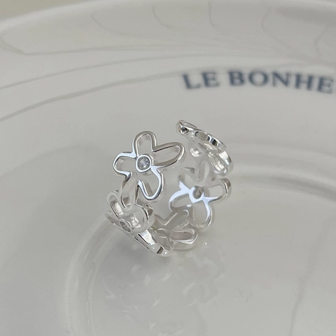 925 Sterlingsilber Hohl Blume Offener Ring Verstellbar Zirkonia Floral Gänseblümchen Minimalistisch Fingerring Für Damen Schmuck