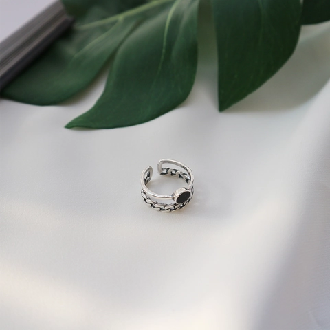 Anello Vintage in Argento Sterling 925 Per Uomo Donna Design Croce Catena Zirconia Nera Intarsiata Regolabile Gioielli