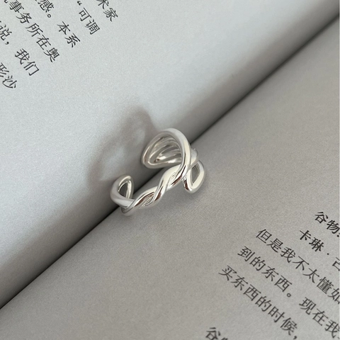 925 Sterlingsilber Minimalistisch Verflochtene Kreuzlinien Offener Ring Für Damen Hochglanzpoliert Verstellbarer Finger Schmuck