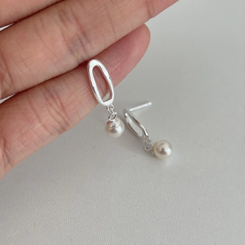 925 Sterlingsilber Geometrische Ovale Hohle Ohrstecker Mit Künstlicher Perle Moderne Ins Stil Damen Schmuck