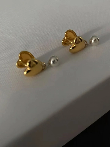 Boucles d'Oreilles Clous en Perle Artificielle Cœur Double Face Argent Sterling 925 Style Coréen Ins Or Argent Bijoux Femme