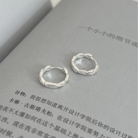925 Argento Sterling Micro Pavé di Strass Corda Intrecciata Orecchini Cerchio Elegante Minimalista Lusso Leggero Gioielli Donna