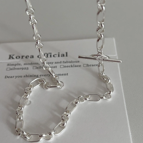925 Sterling Silver OT Clasp Link Necklace For Women Minimalist Ins Style Geometric Circle Oval Chain Toggle Clasp Jewelry