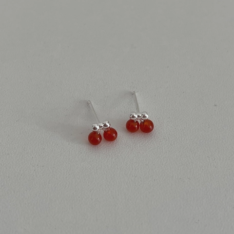 Boucles d'Oreilles Clous Cerise en Argent Sterling 925 pour Femmes Bijoux Minimalistes de Fruit Rouge Style Coréen Accessoire