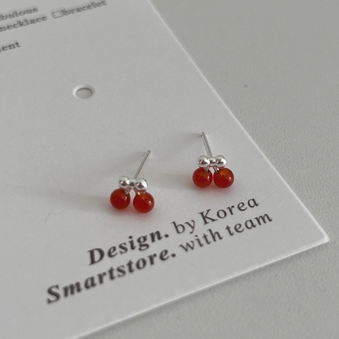 Boucles d'Oreilles Clous Cerise en Argent Sterling 925 pour Femmes Bijoux Minimalistes de Fruit Rouge Style Coréen Accessoire