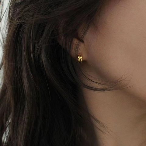 Orecchini a Cerchio in Argento Sterling 925 a Doppia C Minimalista Stile Francese Placcati in Oro 18K Gioielli Eleganti Donna