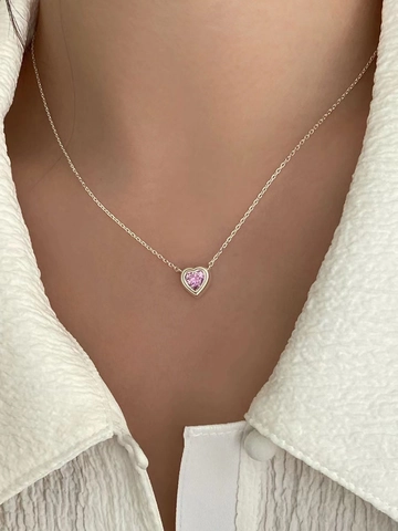 925 Sterlingsilber Rosa Strass Herz Anhänger Halskette Für Damen Elegante Minimalistische Schlüsselbeinkette Schmuck Geschenk