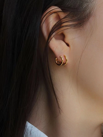 Boucles d'Oreilles Créoles Double Couche en Argent Sterling 925 Minimalistes pour Femmes Style Ins Coréen Bijoux Géométriques