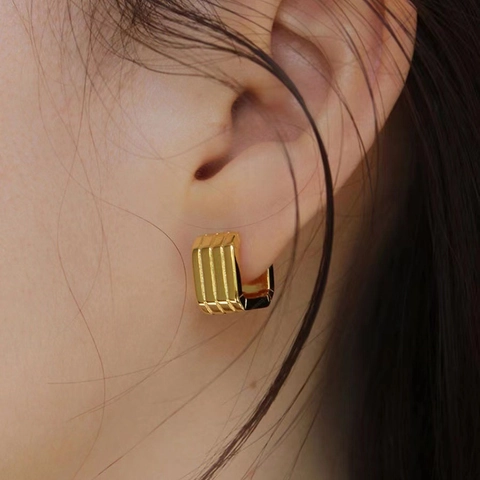 925 Sterling Silver Square Huggie Hoop Earrings For Women Ribbed Vertical Stripe Geometric Minimalist Korean Style Jewelry Gift