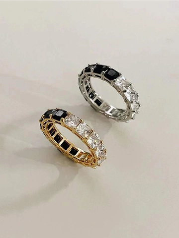 925 Sterling Silver Square Rhinestone Pave Ring For Women Minimalist Geometric Eternity Band Fashion Finger Jewelry Gift