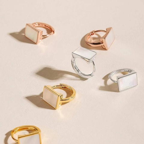 925 Sterling Silver Rectangular Shell Stud Earrings For Women Minimalist Elegant Geometric Gold Silver Rose Gold Ear Jewelry
