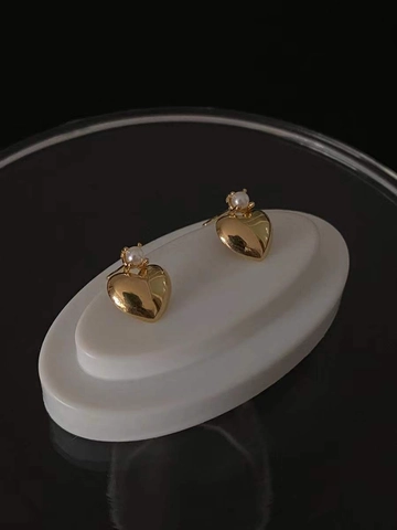 Boucles d'Oreilles Clous Perle en Cœur en Argent Sterling 925 pour Femme Style Ins Minimaliste Bijoux Géométriques Or Argent