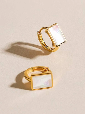 925 Sterling Silver Rectangular Shell Stud Earrings For Women Minimalist Elegant Geometric Gold Silver Rose Gold Ear Jewelry