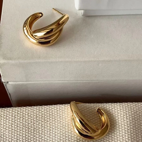 925 Sterling Silver Twisted Croissant Hoop Earrings For Women Korean Style Minimalist 18K Gold Plated Metallic Jewelry Gift