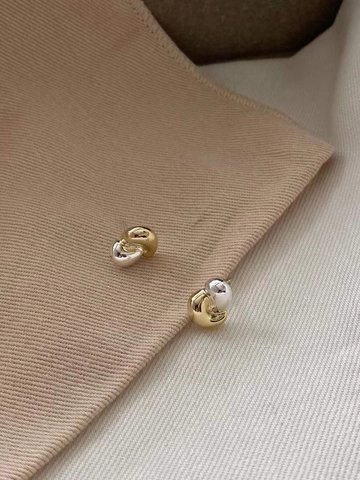 925 Sterling Silver Two-Tone Stud Earrings For Women Minimalist Gold Silver Plated Geometric Organic Shape Ear Jewelry Elegant Daily Gift