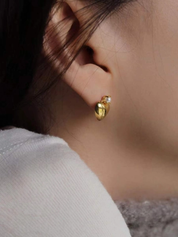 Boucles d'Oreilles Clous Perle en Cœur en Argent Sterling 925 pour Femme Style Ins Minimaliste Bijoux Géométriques Or Argent