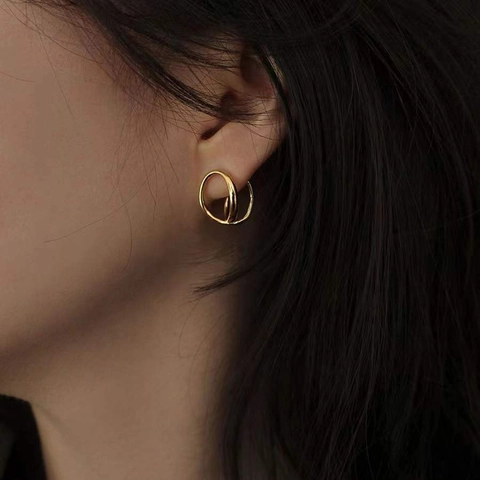 Orecchini a Lobo in Argento Sterling 925 a Doppio Cerchio Torsione Stile Coreano Ins Minimalista Geometrico per Donna Gioielli Designer