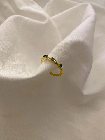 Vintage 925 Sterling Silver Twisted Open Ring With Green Rhinestone Adjustable Personalized Fashion Jewelry For Women