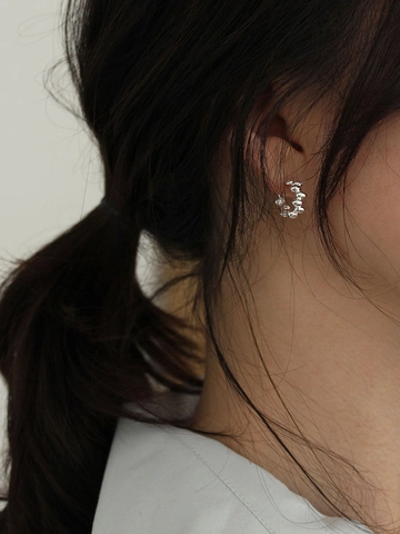 925 Sterling Silver Beaded C-Shaped Stud Earrings For Women Minimalist Personalized Geometric Round Ball Texture Earring Jewelry