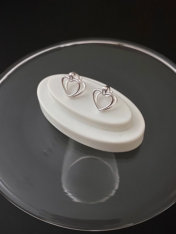 Pendientes de Botón de Plata de Ley 925 de Corazón Hueco Pendientes Geométricos Vintage con Forma de Corazón para Mujer Joyas