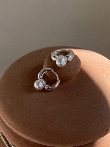Boucles d'Oreilles Huggie Hoop en Argent Sterling 925 Avec Perle Artificielle Pour Femmes Bijoux Élégants Style Coréen Minimaliste Cadeau