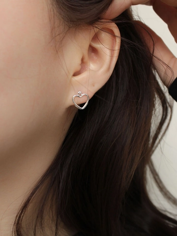 Pendientes de Botón de Plata de Ley 925 de Corazón Hueco Pendientes Geométricos Vintage con Forma de Corazón para Mujer Joyas