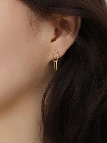 925 Sterling Silver Interlocking Oval Stud Earrings Minimalist Gold Silver Plated Geometric Rhinestone Earrings For Women Jewelry