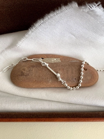 Bracciale a Nodo in Argento Sterling S925 Minimalista per Donna Stile Designer di Nicchia Moda Coreana Gioielli Eleganti