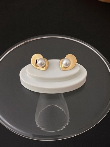 Pendientes de Botón de Corazón y Perla Artificial para Mujer con Poste de Plata de Ley 925 Chapado en Oro y Plata