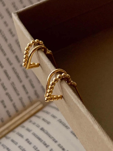 925 Sterling Silver Double Layer Heart Shaped Stud Earrings Vintage Beaded Texture Gold Silver Color Women Fashion Jewelry