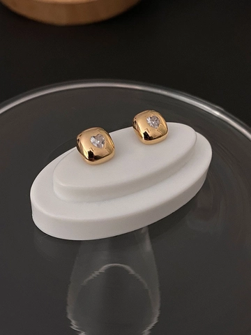 French Vintage 925 Sterling Silver Heart Rhinestone Stud Earrings Square Geometric Gold Silver Plated Jewelry For Women